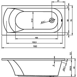 Акриловая ванна Riho Miam B059001005 160х70см белый